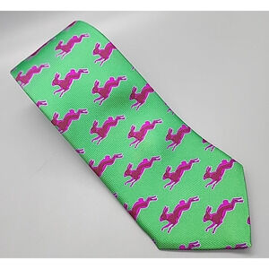 Seaward & Stearn London Neck Tie Green Pink Rabbits English Silk England VII